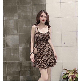 ĐẦM XÒE 2 DÂY HỌA TIẾT BEO XINH XINH - BY7023A