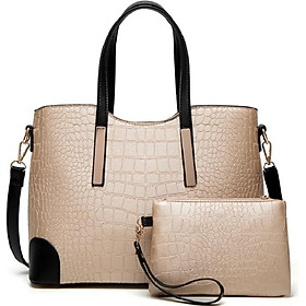 Women's Fashion Embossed handbag Large Capacity Multi-function Portable Shoulder cross body Bag 2PCS set