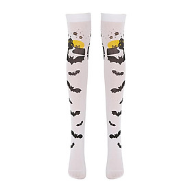 Castle Bats Printed High Thigh Sock Halloween Cosplay Over The Knee Stocking