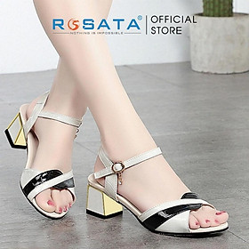 Giày sandal cao gót nữ ROSATA RO479 xỏ ngón mũi tròn quai hậu cài khóa dây mảnh gót vuông cao 4cm xuất xứ Việt Nam - Trắng