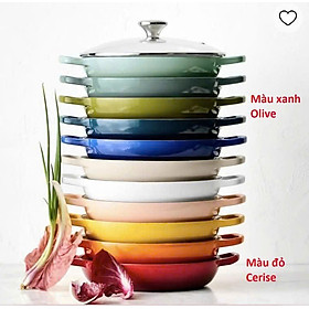 Chảo gang 2 quai kèm vung kính Le Creuset 28cm Hàng chính hãng