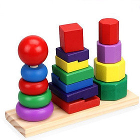 Tháp xếp chồng 3 trụ hình khối, đồ chơi gỗ cho bé phát triển kỹ năng toàn diện