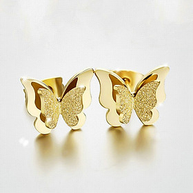Bông tai nữ hình bướm phun cát (vàng) WBT503V Không đen không gỉ sét