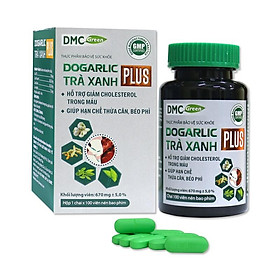 Combo 2 Chai Viên uống giảm cholesterol - hạ mỡ máu Tỏi Dogarlic Trà Xanh Plus - Hộp 100 viên - Hạn chế thừa cân béo phí