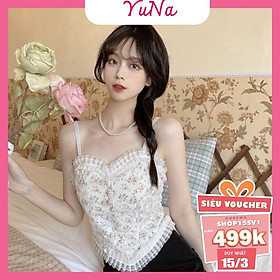 Áo bra ren Maika hoa nhí tiểu thư đính khuy kiểu dáng croptop siêu đẹp, phụ kiện thời trang nữ Yuna