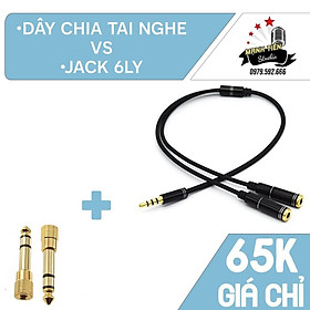 Mua Dây Chia Tai Nghe Và Jack 3.5 ra 6 Ly - kết nối thiết bị phát nhạc với tại nghe - hàng chuẩn