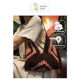 NHÀ MỊ - Túi Xách handmade Len Đan Móc Thủ Công - Pink Gingham Crochet Handbag