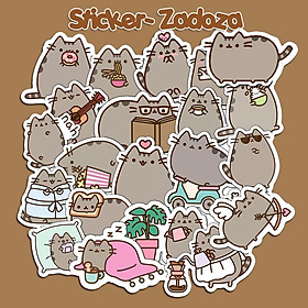 Miếng Sticker Dán Trang Trí mũ bảo hiểm, laptop, vali, xe đạp - mèo pusheen