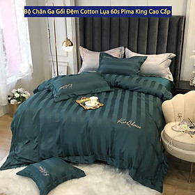 Bộ Chăn Ga Gối Đệm Cotton Lụa Tencel 60s Pima King Drap Giường Cao Cấp Bo