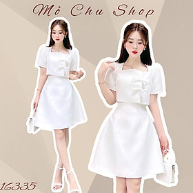 Set váy tapta áo trắng phối nơ
