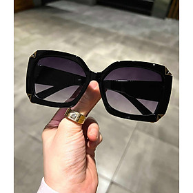 Kính râm nữ đi đường chống nắng dáng vuông logo vàng đồng cao cấp + Tặng hộp đựng, khăn lau