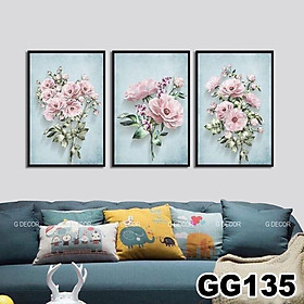 Tranh treo tường canvas khung gỗ 3 bức phong cách hiện đại Bắc Âu tranh lọ hoa trang trí phòng khách phòng ngủ spa 25