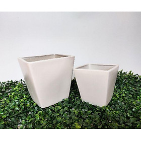 Chậu sứ vuông vát trơn men lạnh sang chảnh, trồng cây để bàn, cây phong thủy đẹp