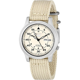Đồng Hồ Quân Đội Seiko 5 SNK803 Bằng Thép Không Gỉ Với Dây Canvas - Màu Kem