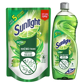 Nước Rửa Chén Sunlight Trà Xanh 750ML combo chai và túi