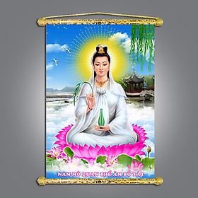 Mua Tranh Phật Giáo Quan Thế Âm - Chất liệu vải canvas nẹp sáo gỗ  nhiều size   nhiều mẫu