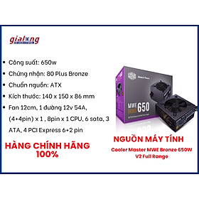 Mua Nguồn máy tính Cooler Master MWE Bronze 650W V2 Full Range - Hàng chính hãng