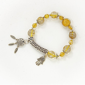 Vòng tay đá phong thủy Thạch anh tóc vàng mix Thạch anh vàng tài lộc cho mạng Thổ - Kim VT073