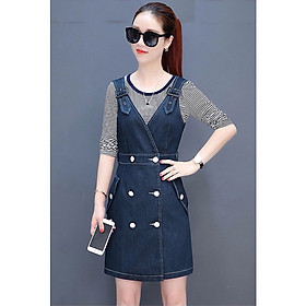 Đầm Yếm Jean Nữ Duyên Dáng Phối Nút