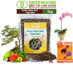 Phân Trùn Quế Viên Nén Greenhome, Lavamix, Bao 1kg, Dinh Dưỡng Hữu Cơ, Không Mùi, Tốt Cho Lan, Bonsai, Rau, Cây Ăn Trái