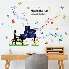Decal trang trí âm nhạc piano sắc màu (80 x 110 cm)