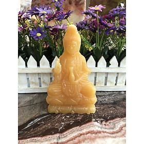 Mua Tượng Phật Bà Quan Thế Âm Bồ Tát ngồi đài sen cầu bình an đá ngọc hoàng long - Cao 15 cm