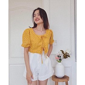 Áo croptop hoa thêu cột nơ REVERCLOTHINGS Smiley Top