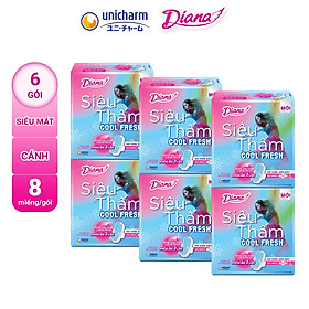 Bộ 6 Gói Băng Vệ Sinh Diana Siêu Thấm COOL FRESH Cánh 8M