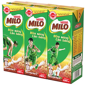 Lốc 3 Hộp Sữa Nestlé Milo Bữa Sáng (195ml/Hộp)