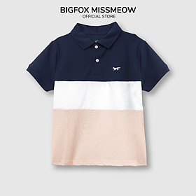 Áo thun Polo bé trai ngắn tay size đại Bigfox Miss Meow vải cá sấu cotton cổ bẻ phối màu cỡ trẻ em 7-15 tuổi 30kg 40kg