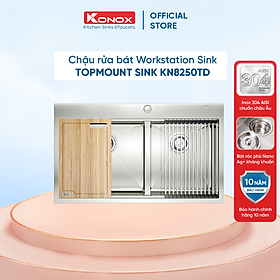 Chậu rửa bát Konox, Topmount Series, Model KN8250TD, Inox 304AISI tiêu chuẩn châu Âu, Hạ bậc tích hợp, 820x500x228(mm), Hàng chính hãng