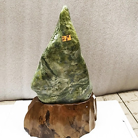 Đá, Cây đá phong thủy tự nhiên cao 38cm, nặng 10 kg chất ngọc serpentine màu xanh lá mạ và bóng nặng cho người mệnh Mộc và Hỏa
