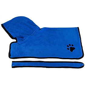 Áo choàng tắm cho chó, dùng như khăn tắm với đai trùm đầu siêu mềm mịn, thoáng khí, hút nước-Màu xanh dương-Size