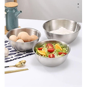 Bộ 3 bát âu to sâu lòng đựng cơm canh, trộn salad, đánh trứng nhào bột, thiết kế sâu lòng có chia vạch tiện dụng cho người dùng, chất liệu inox 304 cao cấp