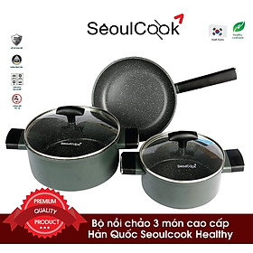 Bộ nồi chảo đáy từ 3 món cao cấp Hàn Quốc Seoulcook Healthy, thiết kế hiện đại, dùng được tất cả các bếp/Induction - Hàng chính hãng