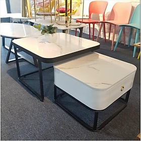 Mua Cặp bàn trà sofa vuông  mặt đá 3D  có ngăn kéo