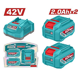 BỘ 2 PIN LITHIUM 42V/ 2.0AH VÀ 1 SẠC 42V TFBCPM20221 TOTAL -HÀNG CHÍNH HÃNG