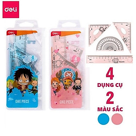 Set 2 bộ thước eke học sinh One Piece Deli H17 / Bộ thước Eke Deli 17 có 4 món