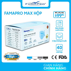 [HỘP - FAMAPRO MAX] - Khẩu trang y tế kháng khuẩn 4 lớp Famapro Max (40 cái/ hộp) - 1 HỘP