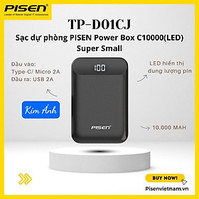 Sạc dự phòng Pisen Power Box C10000 LED 10000mAh (TP-D01CJ), nhỏ gọn, an toàn, sạc đồng thời 2 thiết bị, Hàng chính hãng