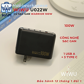 Củ sạc hàng chính hãng WiWU Warrior GaN 100W (3C1A) Wi-U022W: Sạc nhanh laptop, điện thoại, kèm đầu chuyển đa quốc gia
