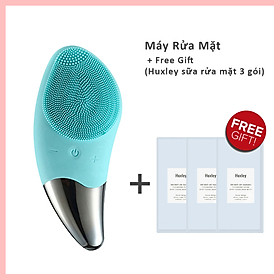 Máy Rửa Mặt Mini Massage Làm Sạch Sâu Tích Hợp Sóng Âm BR-1020 + 3 gói sữa rửa mặt cao cấp HUXLEY Deep Clean, Deep Moist mini 3ml