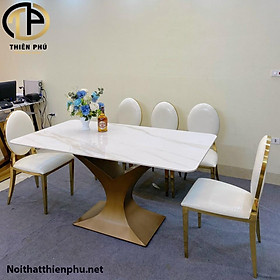 Mua Bàn Ăn Cao Cấp Nhập Khẩu Mặt Đá Marble Chân Y Inox Mạ PVD 6 ghế Luois