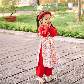 Áo Dài Tết Cách Tân Cho Bé Gái Hoạ Tiết Hoa Nhí  - Áo Dài "Ý" -  AD003 - SAOLA KIDS CLOTHING