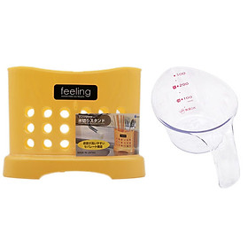 Mua Combo ống cắm đũa thìa 2 ngăn màu cam Felling + ca đong chia vạch 300ml nội địa Nhật Bản