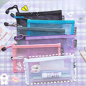 Túi bút lưới trong suốt đơn giản kích thước A6 cho học sinh nam nữ - mã 1