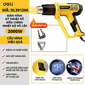 Máy Khò Nhiệt Khò Hơi Nóng Deli Cao Cấp Công Suất Cao 2000W - Co Màng Cơ Đóng Gói Hàng Hóa - Khò Thực phẩm - Sơn Tường - 2000W có màn LCD