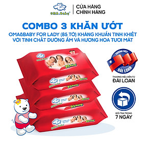 Combo 3 gói Khăn ướt làm sạch tinh khiết Oma & Baby for Lady an toàn dịu nhẹ cho da 85pcs