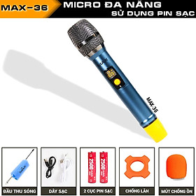 Mua Bộ 2 Micro không dây đa năng Max 56 và Max 36 - Nâng cấp từ Max 39 - Hút âm tốt  Hạn chế hú rít - Sạc pin ngay trên mic - Pin sạc dung lượng cao - Màn hình LCD hiển thị tần số - Phù hợp mọi thiết bị - Micro karaoke - Hàng chính hãng