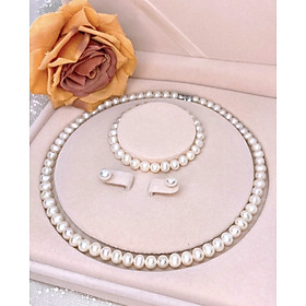 Bộ Ngọc Trai Nuôi Thiên Nhiên Vòng Cổ Vòng Tay Khuyên Tai Cao Cấp Kèm Giấy Kiểm Định BCB001 Bạc Hiểu Minh